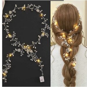 Yean Wedding Vine Long Light Up Bridal Headband Silver Crystal Hair Accessories